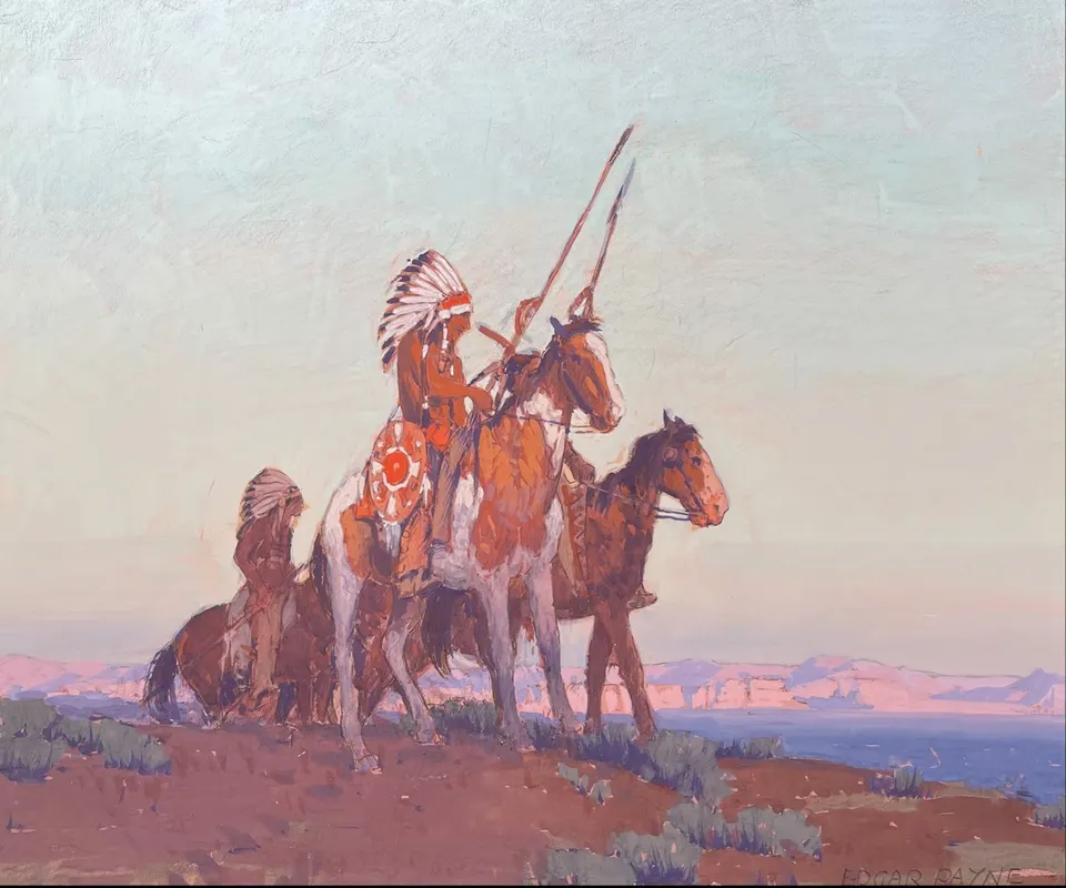 Edgar Payne, Navajo Scouts, mixed media